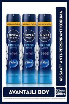 NIVEA Men Erkek Sprey Deodorant Fresh Active 200ml,ter Kokusuna Karşı 48 Saat Koruma,avantajlı Boy,x3 Adet