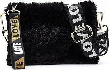 Derimod Kadın Siyah Uzun Askılı Peluş Portföy Çanta