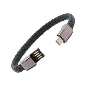 Te-Dos Type-C Usb-C To USB Deri Bileklik Modeli Iphone Android Uyumlu Data Şarj Veri Aktarım Kablosu - Siyah
