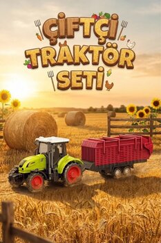 craftivio Römorklu Oyuncak Traktör - Hareketli Kasalı Çiftlik Seti - Yeşil Tarım Aracı (24 cm)