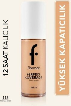 Flormar Perfect Coverage Yoğun Kapatıcı Su Bazlı Fondöten (Sıcak Alt Ton) -113 Medium Beige -8682536058308