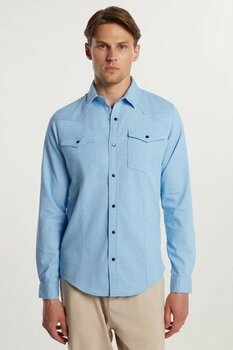 Tudors Slim Fit Uzun Kollu Gündelik Denim Kot Erkek Mavi Gömlek - L