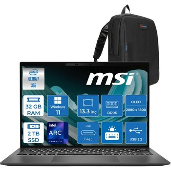 MSI Msı Prestıge 13 Aı+ Intel Ultra 7 355 32GB Ram 2tb SSD Windows 11 Home 13.3" 2.8k (2880 x 1800) OLED Laptop A3MG039TRH04 + Zetta Çanta - 2 TB