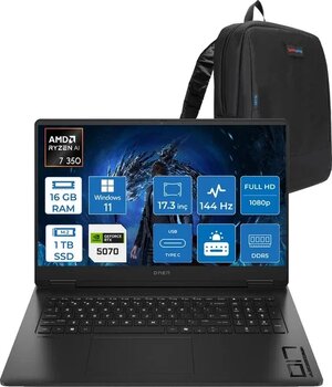 Hp Omen 17-Db1005nt Amd Ryzen Aı 7 350 16Gb Ddr5 1Tb Ssd Rtx5070 8Gb Gddr7 17.3 Inç Fullhd (1920 X 1080) 144Hz 7Ms 300Nıts Ips Windows 11 Pro Taşınabilir Bilgisayar C67g2eap02 + Zetta Çanta