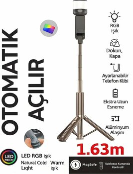 DEANB 163cm RGB Işıklı Taşınabilir Selfie Tripod | Uzaktan Kumandalı, Tek Dokunuşla Açılan Katlanabilir