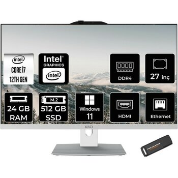 Msı Modern AM272P Intel Core I7 1255U 24GB 512GB SSD 27" Fhd Windows 11 Home All In One Bilgisayar & Per4 USB Bellek 12M1209TRP372 - Beyaz