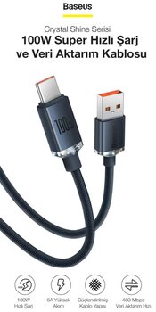 Baseus Crystal Shine 100w Usb To Type-C Hızlı Şarj Kablo 1.2 Mt