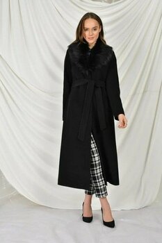 Kürk Yakalı Kadın Kaban - Siyah - XS