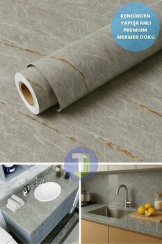 Technojet Kendinden Yapışkanlı Mermer Desen Folyo Tezgah Mutfak Banyo Duvar Kaplama 60cmx300cm