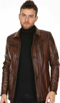 Derimont Deri Erkek Gömlek Yaka Kahve Deri Mont - 2XL - Kahverengi