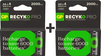 GP Batteries Recyko Pro 2000 mAh 1.2V AA Boy NiMH Kalem Şarjlı Pil 8 Adet