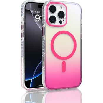 iPhone 16 Pro Max Renk Geçişli Yarı Şeffaf Sprint Premiıum Magsafe Kapak - Rose Pembe