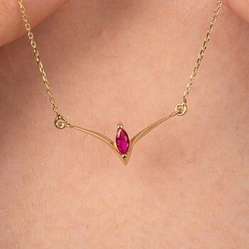 Altın Kolye - Ruby Taşlı Tasarım 14 Ayar Altın Kolye Altın 43 Cm