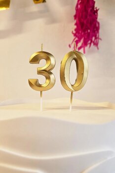 PEKSHOP 30 Yaş Gold Mum Rakam Pasta Mumu Yaş Mum Gold Renk