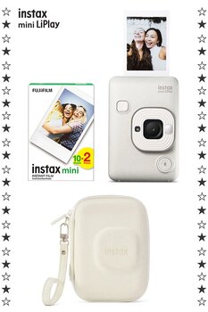 Fujifilm Instax Mini LiPlay Hybrid Misty White Fotoğraf Makinesi 20'li Film Çantalı Set