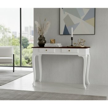 Wooding Mobilya 100 cm Masif Lükens Beyaz Ceviz Çalışma Masası - 100x60 - Beyaz - Ceviz