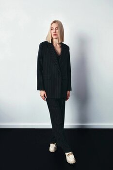 Çizgili Salaş Ceket - Siyah