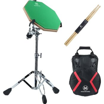 Maxword DD-239GR Pro Bateri Davul Çalışma Pedi Seti Drum Practice Pad Full Set - Yeşil