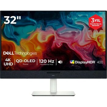 Dell 32 Plus 4K S3225QC 3840X2160 4K UHD 120Hz 0.03 Ms HDMI Type-C True Black 400 Freesync Premium Pro Qd-Oled Profesyonel Monitor - 0,03 ms - 120 Hz