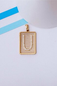 Bayar Gold Kadın Sarı Telli Taşlı U Harf Altın Kolye Ucu 14 Ayar