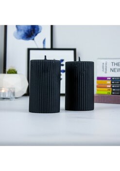 MumentOluklu Silindir 2'li Mum Seti 10 cm Siyah