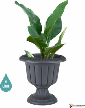 KıtayGroup Nergiz Saksı 6 Litre Koyu Antrasit Renk Ayaklı Plastik Çiçek Saksısı Modern