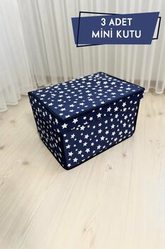 VAYBE 3 Adet Mini Saklama Kutusu,kutu Hurç,kutu,organizer,oyuncak Kutusu Lacivert Yıldız Desen 30x40x25