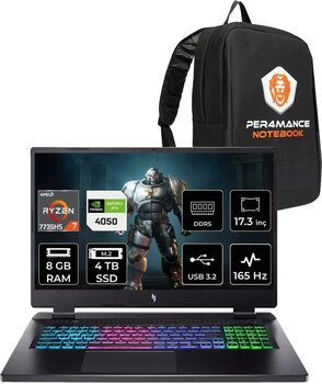 Acer Nitro 17 R7 7735Hs 8Gb 4Tb Ssd Rtx4050/6Gb 140W 17.3'' Fhd 165Hz Fdos Gaming Laptop & Çanta