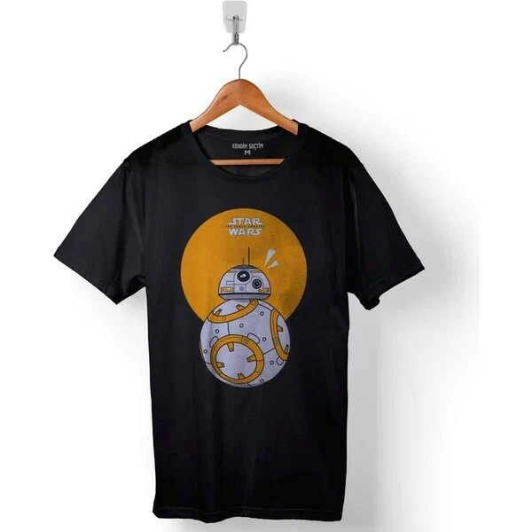 Kendim Seçtim Star Wars Bb-8 Bb8 Fathead Baskılı Siyah %100 Pamuk M Kısa Kol Bisiklet Yaka Tişört