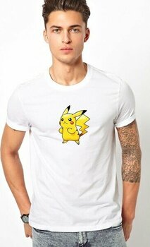Qivi Kızgın Pikachu Pokemon Baskılı Beyaz Erkek Örme Tshirt - XS