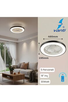 Vanti VANTİ-KCF297-15 WATT LEDLİ DEKORATIF TAVAN VANTILATÖRÜ SİYAH