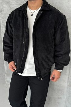 Moderk Kadife Erkek Rüzgar Geçirmez Oversize Kalın Bomber Ceket S Beden