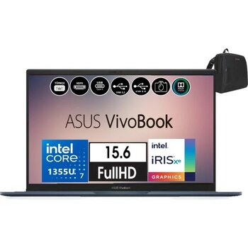 Asus Vivobook 15 WEBX1504VA-NJ413 Intel I7-1355U 8gb 256GB SSD Windows 11 Home 15.6 Fhd Taşınabilir Bilgisayar WX1504VANJ413H01+ZETTAÇANTA - 8 GB