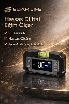 EMG HIRDAVAT Mini Dijital Eğim Ölçer | Su Terazili, Mıknatıslı- Type C ile şarj edilebilir.