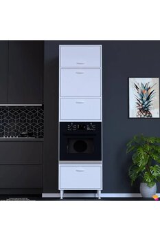 Modilayn TİLE Ankastre Fırın Dolabı (60x217x56 cm) - 4 Kapaklı, Ekmeklikli Kiler Mutfak Dolabı