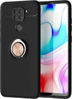 Kvy Xiaomi Redmi Note 9 Yüzüklü Manyetik Ravel Kılıf Siyah Bronz