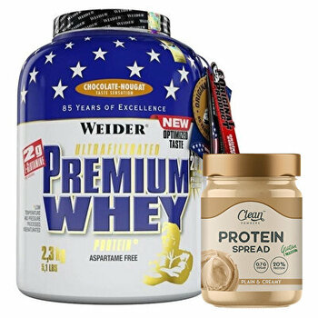 Weider Premium Whey Protein Tozu 2300 Gr + Clean Powders Protein Spread Fındık Kreması Kombinasyonu