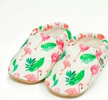Ella Bonna Desenli Bebek Patiği, Kaydırmaz Taban, Ev Kreş Ayakkabısı Panduf, Flamingo - 25 - 26 - Beyaz - Pembe - Yeşil
