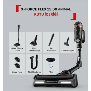 Tefal En Güçlü 230 Air Watt Emiş Gücü Bükülebilir Flex Gövde Animal Kit Başlıklı Şarjlı Dikey Süpürge X-Force Flex 15.60 TY99F1 - Siyah - Standart
