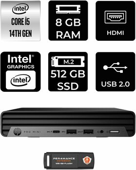 HP Pro Mini 400 G9 i5 14500T 8GB 512GB SSD FDOS Mini Masaüstü Bilgisayar & PER4 USB Bellek