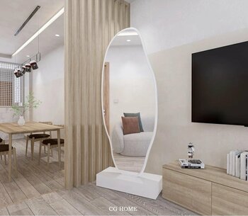 CG HOME Asimetrik Ayna, Ultralüx Boy Aynası, Boy Ayna Beyaz 188x66 Cm