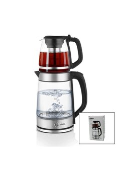 Greathings SİNBO STM-5848 ( CAM ) ELEKTRİKLİ ÇAY SETİ (ÇAYCI) ( 2LT+1.2LT ) (1500W) (MAVİ LEDLİ) (360°) (ÇELİK