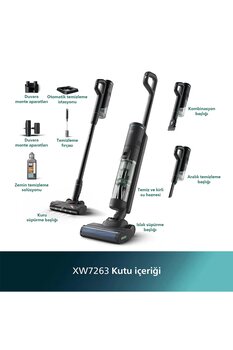 Philips 7000 Serisi AquaTrio Kablosuz Dikey Süpürge, Islak&Kuru Temizlik, Kuru Süpürme Başlığı, XW7263/11