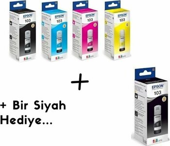 EPSON 103 Ecotank L3251 Orjinal 4 Renk Mürekkep Kartuş Takımı 65ml *4 + 1 Siyah Hediyeli