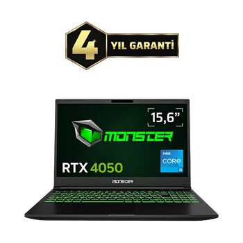 Monster Abra A5 V20.4 Intel Core i5 12450h 15.6" 16 GB RAM 500 GB SSD 6 GB RTX 4050 FHD FreeDOS Oyun Bilgisayarı