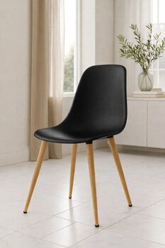 Estelia Abant Eames Sandalye Siyah Mutfak Sandalyesi – Ahşap Naturel Ayaklı, Tekli Sandalye