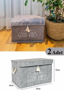 2 Adet Keçe Kapaklı Çok Amaçlı Mini Kutu Gri 35x24x24 Cm