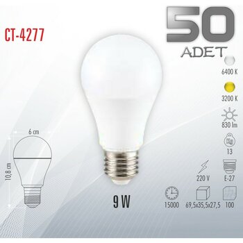 Cata CT-4277 9W LED Ampul E-27 Duy Tipi Beyaz Işık Renkli 10-20 Watt Aralığında Ampul - 10 - 20 W
