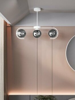 Ayza Modern Beyaz Metal Füme Cam 3'lü Cam Küre Avize | Tavan Aydınlatma Avize Modeli - Beyaz - Füme
