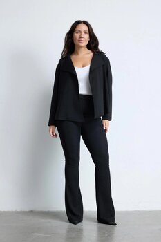 LUOKK OBIE Çentikli Yaka Büyük Beden Kruvaze İnce Ceket Siyah 50 Beden